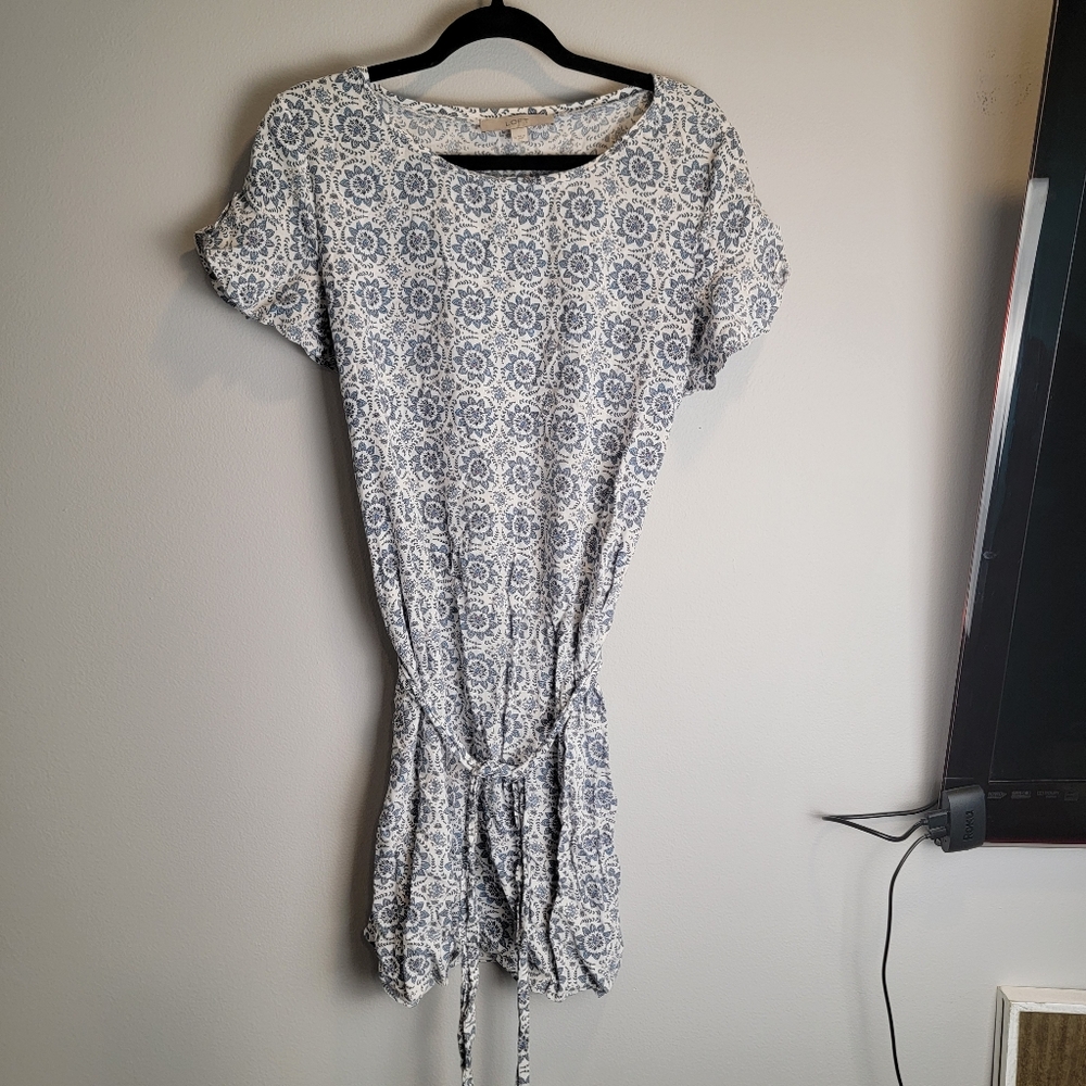 LOFT Floral Blue and White Dress